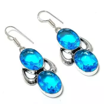 Подарочные серьги ручной работы из стерлингового серебра 925 пробы с натуральным синим топазом 2,17 дюйма A4Q79