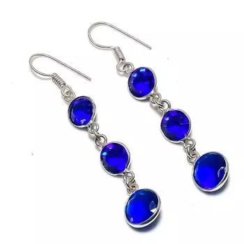 Подарочные серьги ручной работы из стерлингового серебра 925 пробы с натуральным лондонским голубым топазом 2,36 дюйма C3C79