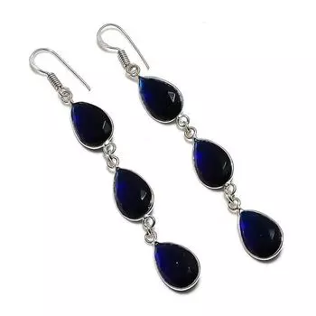 Подарочные серьги ручной работы из стерлингового серебра 925 пробы с натуральным лондонским голубым топазом 3,15 дюйма O5A49