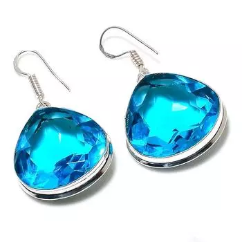 Подарочные серьги ручной работы из стерлингового серебра 925 пробы с драгоценным камнем Swiss Blue Topaz 1,77 дюйма M8q65