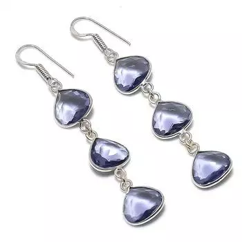 Подарочные серьги ручной работы из стерлингового серебра 925 пробы с натуральным аметистом 2,56 дюйма M1O99