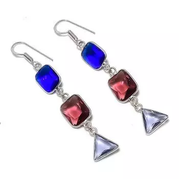 Подарочные серьги ручной работы из стерлингового серебра 925 пробы с натуральным аметистом и голубым топазом 2,60 дюйма d2J04