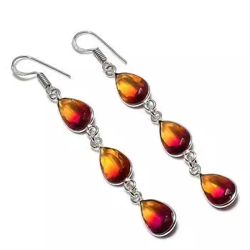 Подарочные серьги ручной работы из стерлингового серебра 925 пробы с натуральным двухцветным турмалином 2,88 дюйма z3p60