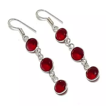 Подарочные серьги ручной работы из стерлингового серебра 925 пробы с натуральным мозамбикским гранатом 2,29 дюйма G8E81