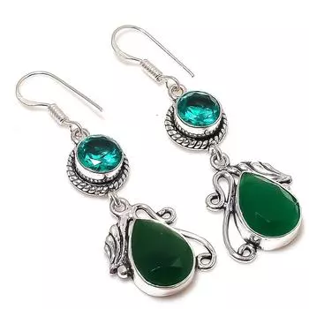 Подарочные серьги ручной работы с натуральным изумрудом и турмалином 2,13 дюйма G9T88