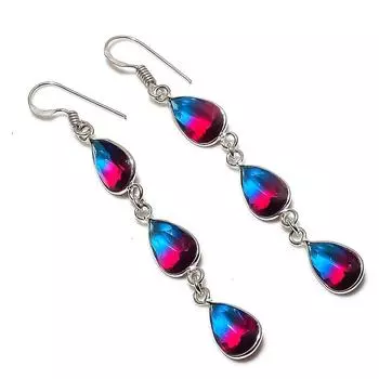 Подарочные серьги ручной работы с натуральным двухцветным турмалином из стерлингового серебра 925 пробы 2,84 дюйма a5f12