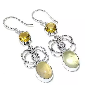 Подарочные ювелирные серьги из стерлингового серебра 925 пробы с натуральным пренитом и цитрином 2,36 дюйма j5M12