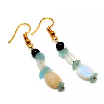 Подарочные ювелирные серьги с аквамарином, грубым радужным лунным камнем, 1,89 дюйма