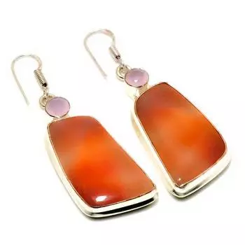 Подарочные ювелирные серьги с оранжевым авантюрином и розовым халцедоном размером 2,27 дюйма