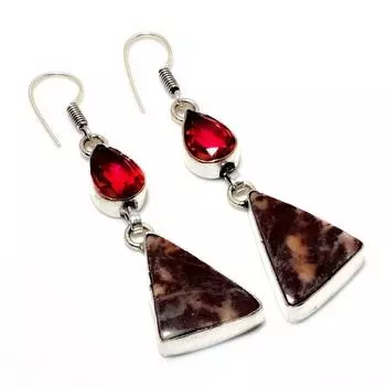 Подарочные ювелирные серьги с розовым рубиллитом и яшмой «Капучино», 2,27 дюйма