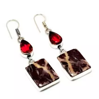 Подарочные ювелирные серьги с розовым рубиллитом и яшмой «Капучино», 2,27 дюйма