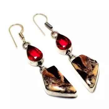 Подарочные ювелирные серьги с розовым рубиллитом и яшмой «Капучино», 2,27 дюйма