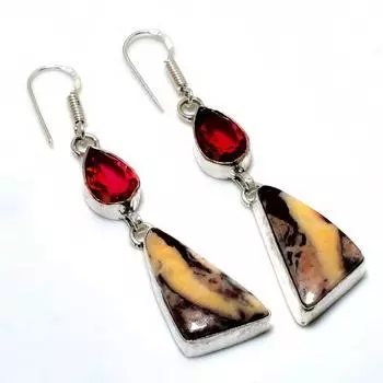 Подарочные ювелирные серьги с розовым рубиллитом и яшмой «Капучино», 2,27 дюйма