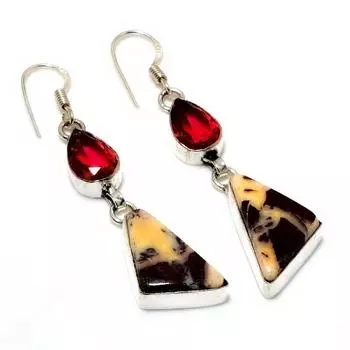 Подарочные ювелирные серьги с розовым рубиллитом и яшмой «Капучино», 2,27 дюйма