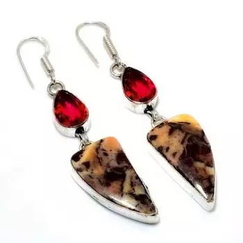 Подарочные ювелирные серьги с розовым рубиллитом и яшмой «Капучино», 2,46 дюйма