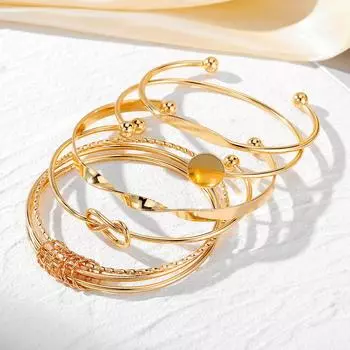 Подарочный браслет, европейский роскошный три жизни, любовь, золото, женский роскошный многофункциональный комплект ювелирных изделий, простое витое кольцо, открытый браслет, 5 шт., золото золотой
