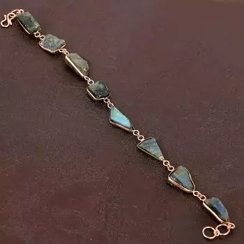 Подарочный браслет из меди ручной работы из натурального грубого лабрадорита, 7–8 дюймов, f6u13