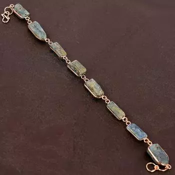 Подарочный браслет из меди ручной работы из натурального грубого синего кайнита, длина 7–8 дюймов, p6S22