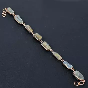 Подарочный браслет из меди ручной работы из натурального грубого синего драгоценного камня кайнита длиной 7–8 дюймов g4n91