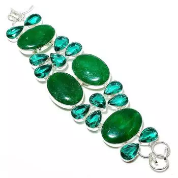 Подарочный браслет из стерлингового серебра 925 пробы, натуральный зеленый оникс и апатит, 8 дюймов I8y15