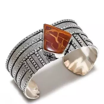 Подарочный браслет-манжета ручной работы из стерлингового серебра 925 пробы Natural Noreena Jasper Adj. k1g79