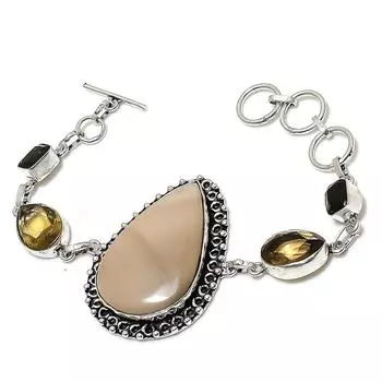 Подарочный браслет ручной работы из стерлингового серебра 925 пробы с натуральной серой яшмой и цитрином 8 дюймов J3U93