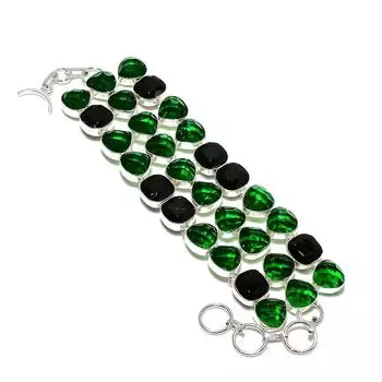 Подарочный браслет ручной работы из стерлингового серебра 925 пробы с натуральной черной шпинелью и диопсидом, 8 дюймов, D6P81