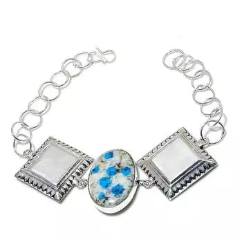 Подарочный браслет ручной работы из стерлингового серебра 925 пробы с натуральным азуритом K2, 7-8 дюймов w3z74