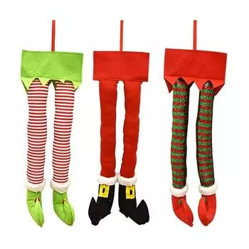 Подарочный бутик, рождественские ножки Санты и эльфа, плюшевые мягкие ножки с обувью, застрявшие в декоре рождественской елки, декоративное украшение