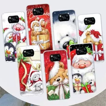 Подарочный чехол для телефона с милым медведем «С Рождеством» для Xiaomi Poco X3 GT X4 NFC M4 Pro M3 M2 F3 F2 F1 Mi Note 10 A3 A2 Lite A1 CC9E Funda Xiaomi Poco X3