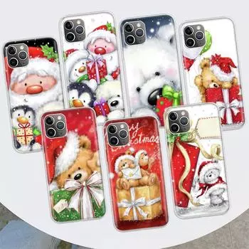 Подарочный чехол для телефона с милым медведем «Счастливого Рождества» для Apple iPhone 11 12 13 14 Pro 7 XR X XS Max 6 6S 8 Plus + Mini 5 SE, мягкий чехол с принтом iPhone 11