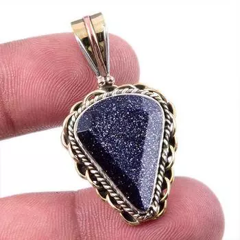 Подарочный двухцветный кулон из чистого серебра 925 пробы с натуральным синим солнечным камнем, размер 1,50 дюйма, L4Q62