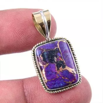 Подарочный двухцветный кулон из натурального фиолетового медного бирюзового серебра 925 пробы, 1,25 дюйма k1r15