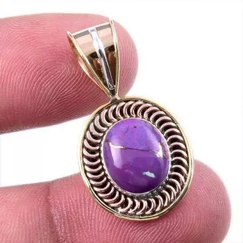 Подарочный двухцветный кулон из твердого серебра 925 пробы с натуральной фиолетовой медью и бирюзой1,25 дюйма a2o49
