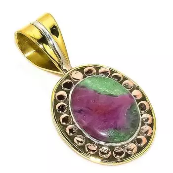Подарочный двухцветный кулон Ruby In Zoisite из стерлингового серебра 925 пробы, созданный в лаборатории, 1,25 дюйма, N8M03