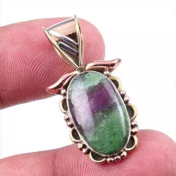 Подарочный двухцветный кулон Ruby In Zoisite из стерлингового серебра 925 пробы, созданный в лаборатории, 1,25 дюйма y5L00