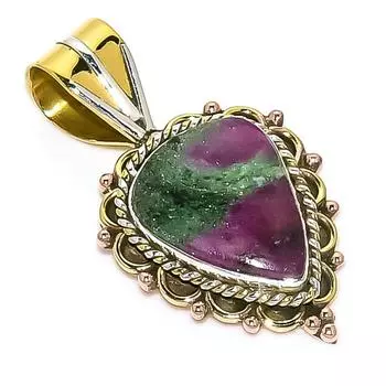Подарочный двухцветный кулон Ruby In Zoisite из стерлингового серебра 925 пробы, созданный в лаборатории, 1,25 дюйма Z7t59