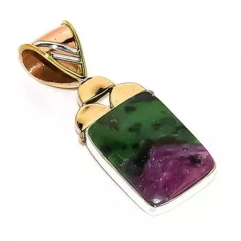 Подарочный двухцветный кулон Ruby In Zoisite из стерлингового серебра 925 пробы, созданный в лаборатории, 1,75 дюйма, Z6o83