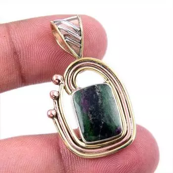 Подарочный двухцветный кулон Ruby In Zoisite из стерлингового серебра 925 пробы, созданный в лаборатории, 1,50 дюйма, J3f92