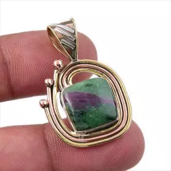 Подарочный двухцветный кулон Ruby In Zoisite из стерлингового серебра 925 пробы, созданный в лаборатории, 1,25 дюйма c5A12