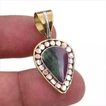Подарочный двухцветный кулон Ruby In Zoisite из стерлингового серебра 925 пробы, созданный в лаборатории, 1,25 дюйма I9L26