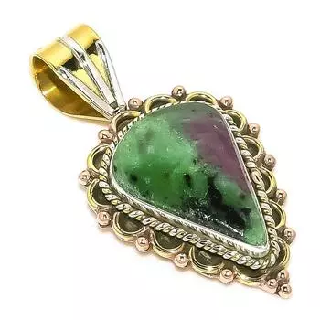 Подарочный двухцветный кулон Ruby In Zoisite из стерлингового серебра 925 пробы, созданный в лаборатории, 1,50 дюйма a2V80