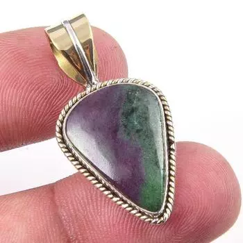 Подарочный двухцветный кулон Ruby In Zoisite из стерлингового серебра 925 пробы, созданный в лаборатории, 1,50 дюйма, j5M87