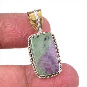 Подарочный двухцветный кулон Ruby In Zoisite из стерлингового серебра 925 пробы, созданный в лаборатории, 1,25 дюйма g7v59