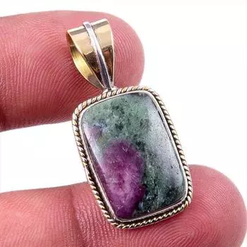 Подарочный двухцветный кулон Ruby In Zoisite из стерлингового серебра 925 пробы, созданный в лаборатории, 1,25 дюйма g1i07