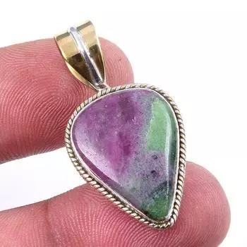 Подарочный двухцветный кулон Ruby In Zoisite из стерлингового серебра 925 пробы, созданный в лаборатории, 1,25 дюйма, A6c77