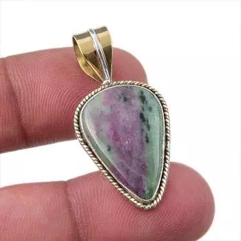 Подарочный двухцветный кулон Ruby In Zoisite из стерлингового серебра 925 пробы, созданный в лаборатории, 1,50 дюйма w1E78