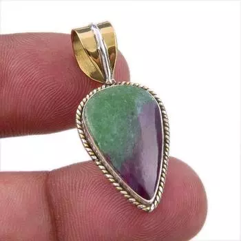 Подарочный двухцветный кулон Ruby In Zoisite из стерлингового серебра 925 пробы, созданный в лаборатории, 1,25 дюйма T4y91