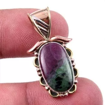 Подарочный двухцветный кулон Ruby In Zoisite из стерлингового серебра 925 пробы, созданный в лаборатории, 1,25 дюйма, h8L38