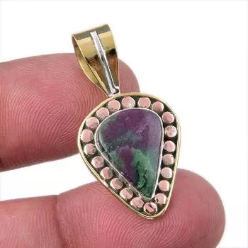 Подарочный двухцветный кулон Ruby In Zoisite из стерлингового серебра 925 пробы, созданный в лаборатории, 1,25 дюйма, G7t52